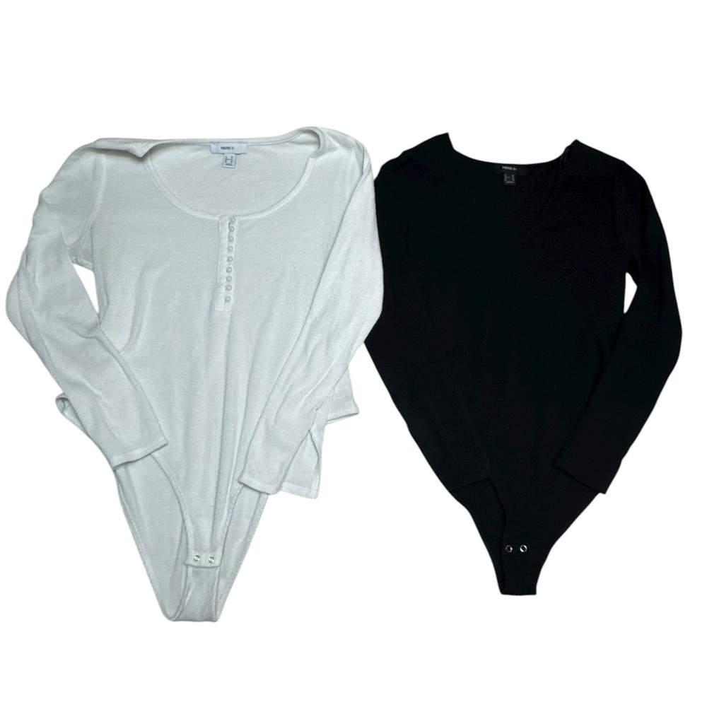 Forever 21+ Long Sleeve Bodysuit Bundle (2-Pack) – Black & White – 0X